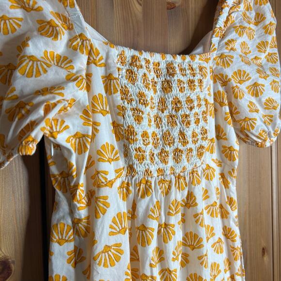 J. Crew Seashell Print Midi Dress Puff Sleeve Size 2 Orange White Resortwear - Picture 12 of 14